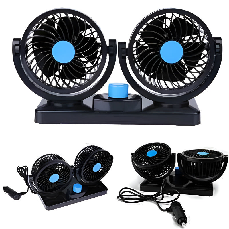F30 Dual-Headed 360° Rotating Car Fan with Low Noise & Adjustable Airflow