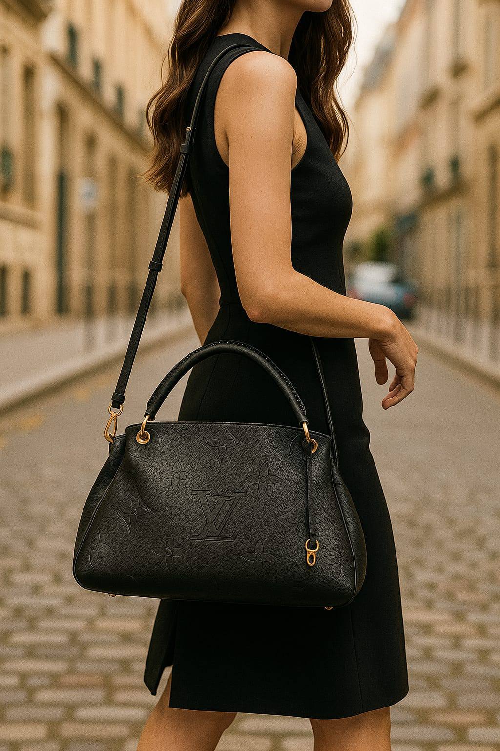 Louis Vuitton Grand Palais MM Handtasche aus Monogram Empreinte Leder Schwarz