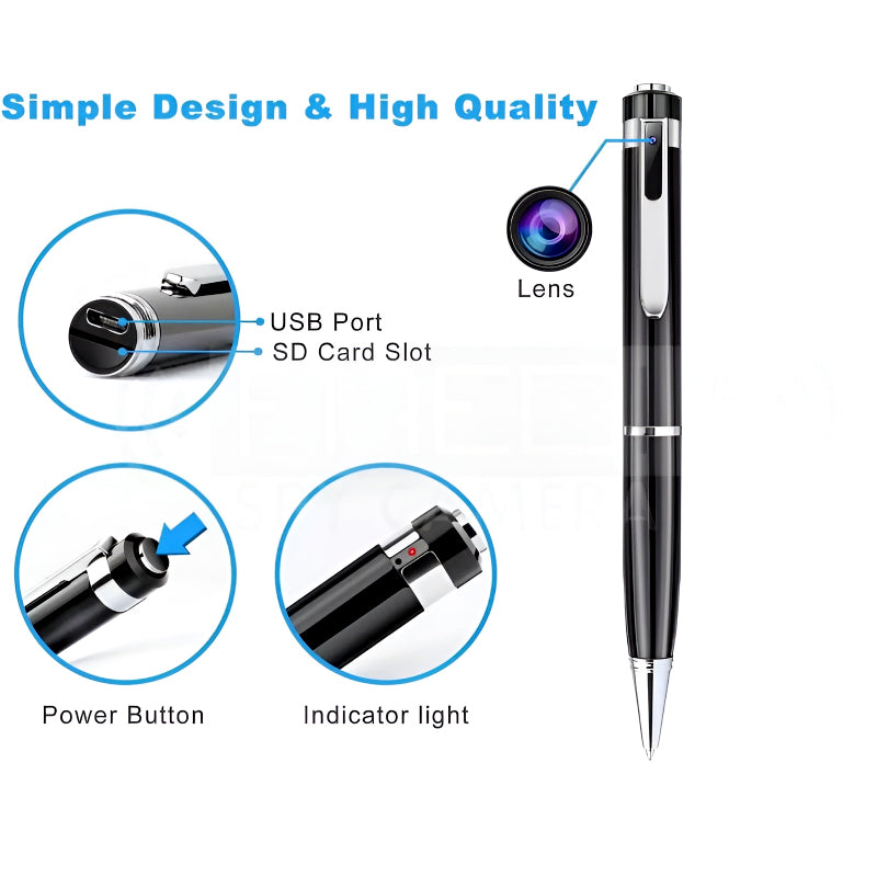 V7 HD Pen Camera with Audio, Motion Detection, Bluetooth & 1080p Video Recording
