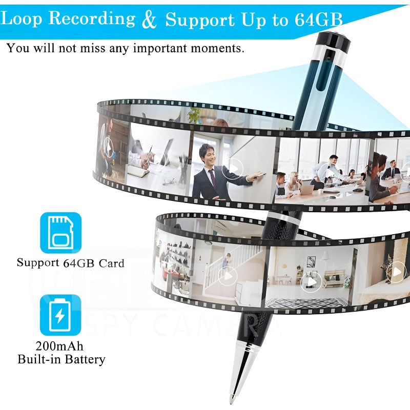 V7 HD Pen Camera with Audio, Motion Detection, Bluetooth & 1080p Video Recording