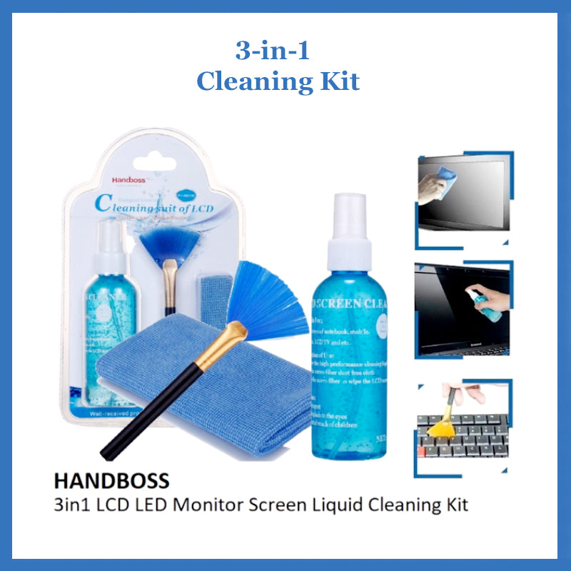 3-in-1 LCD/LED Screen Cleaning Kit – Safe, Non-Alcohol Solution with Microfiber Cloth & Brush for Laptop, Mobile, TV, Camera, and Electronics