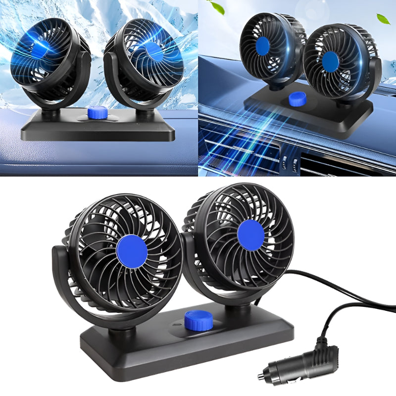 F30 Dual-Headed 360° Rotating Car Fan with Low Noise & Adjustable Airflow