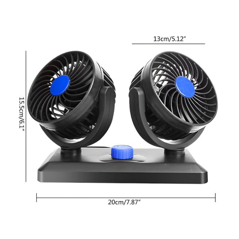 F30 Dual-Headed 360° Rotating Car Fan with Low Noise & Adjustable Airflow