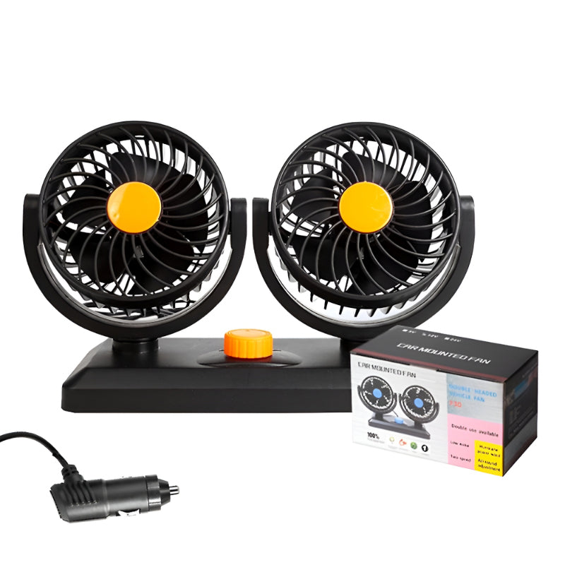 F30 Dual-Headed 360° Rotating Car Fan with Low Noise & Adjustable Airflow