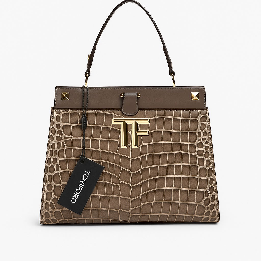 Tom Ford 'TF' Croc-Embossed Top Handle Bag