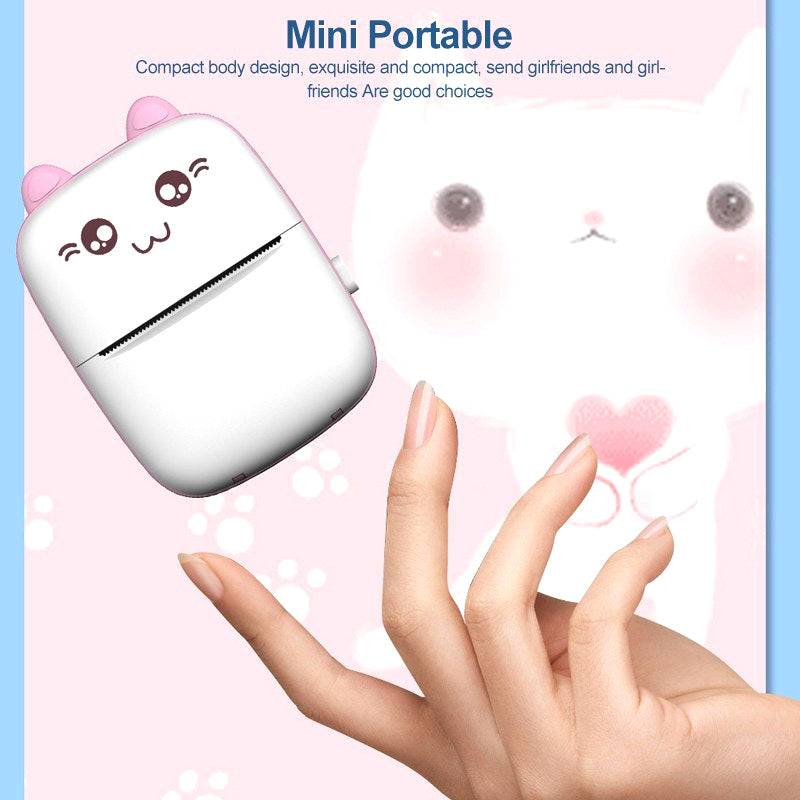 Mini Portable Pocket Size 57mm Wireless Bluetooth Cute Cat Shape Printer