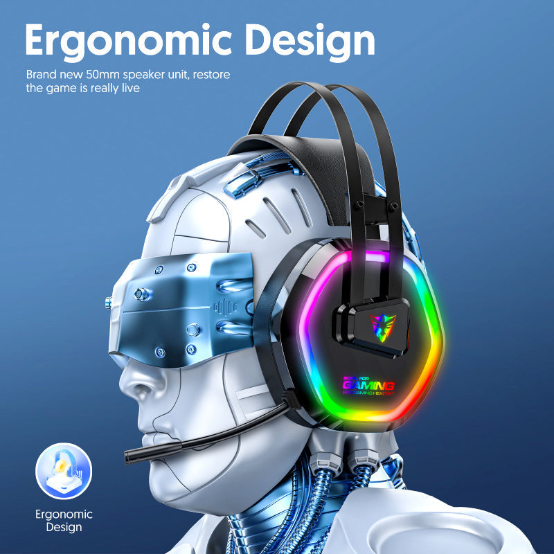 G608 USB Wired RGB Gaming Headset with 7.1 Surround Sound, Noise-Cancelling Mic & 50mm Drivers