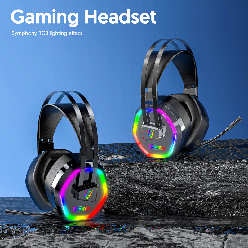 G608 USB Wired RGB Gaming Headset with 7.1 Surround Sound, Noise-Cancelling Mic & 50mm Drivers