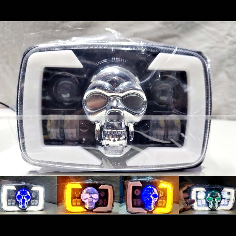 Skull Style LED Projector Headlight with DRL & Indicators – Perfect Fit for Honda CD70 / CG125