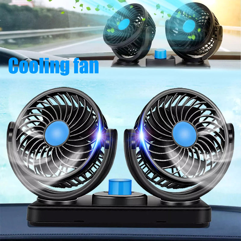 F30 Dual-Headed 360° Rotating Car Fan with Low Noise & Adjustable Airflow